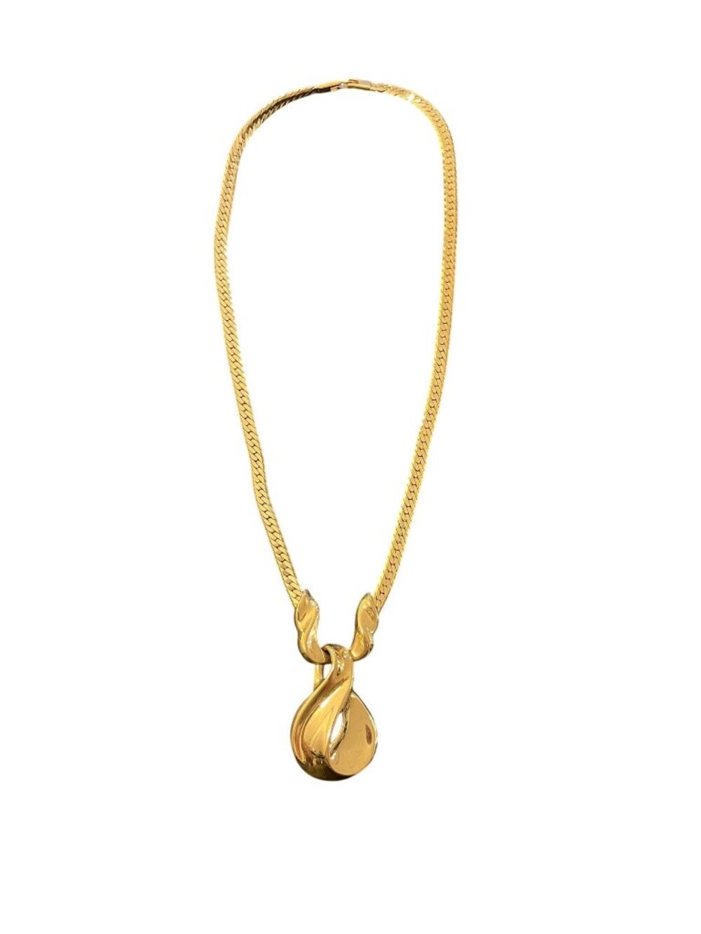 Vintage Napier Signed Gold Tone Modernist Runway Necklace Herringbone Chain